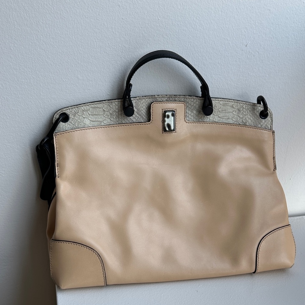 Elegant Furla Beige and Black Leather/Exotic Skin Women's Handbag